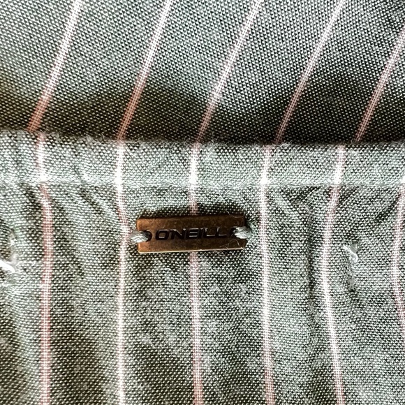 O’Neill Wes Stripe Moss Green V-neck Peplum Top Flowy Short Sleeve Women Size XL - Picture 9 of 11